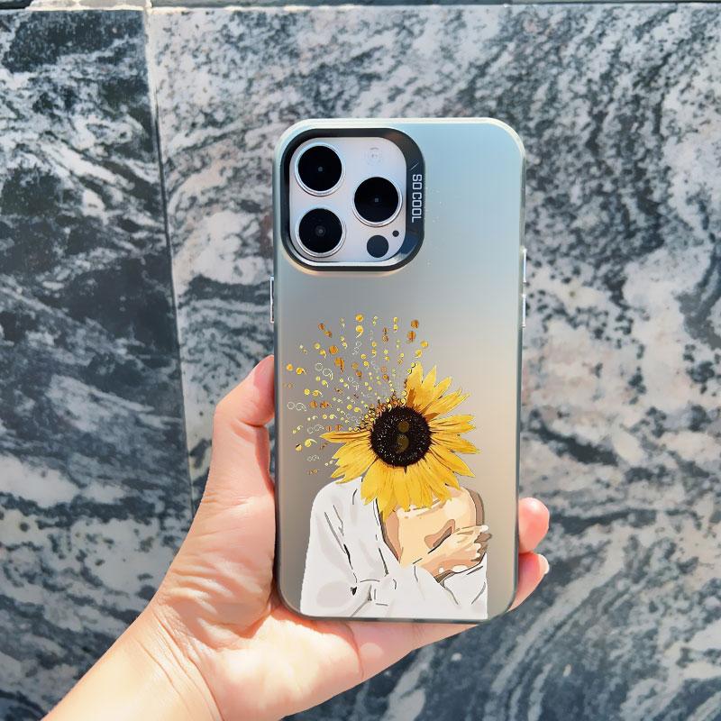 Women Fashion Daisy Flower Girl Phone Case For iPhone 13 14 Pro Max Mini 16 15 12 11 Pro Max 15 14 Plus Shockproof Laser Cover