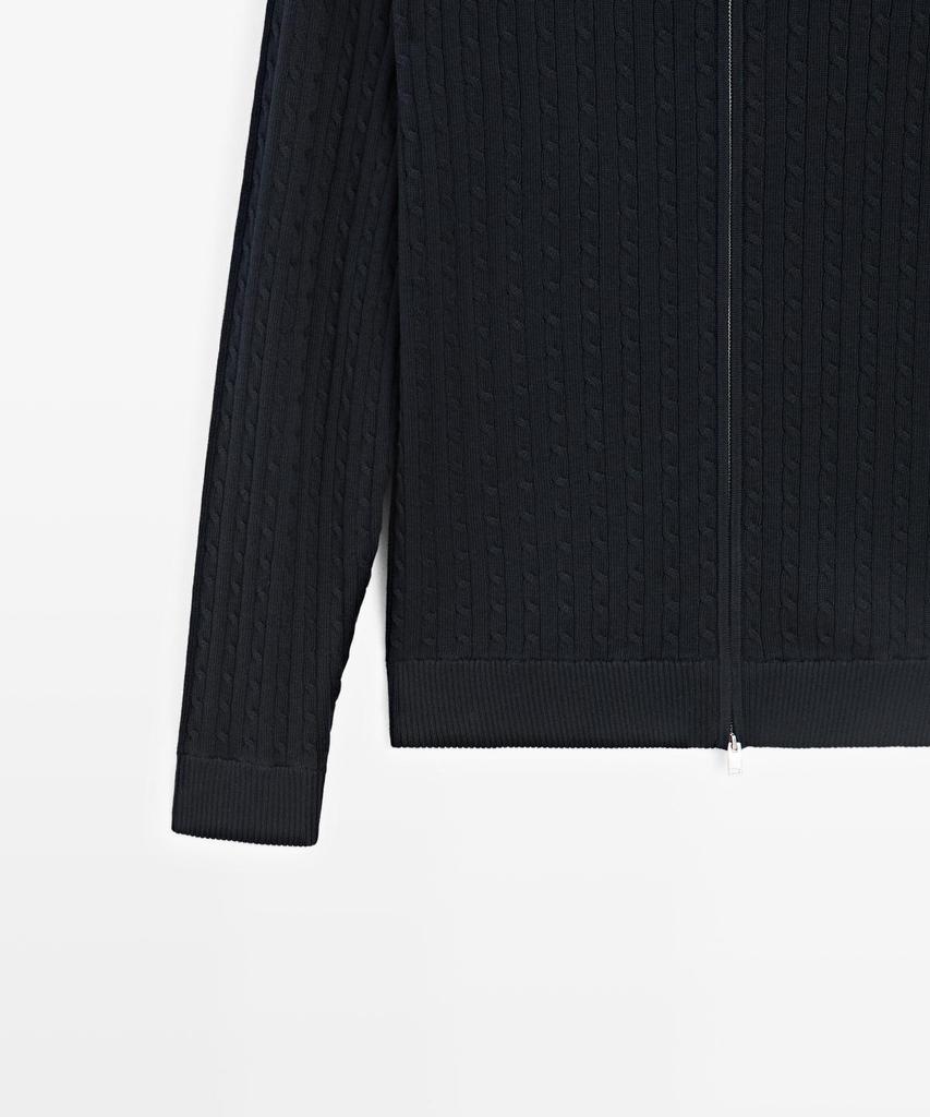 Massimo Dutti Cotton Cable Knit Zip-Up Cardigan