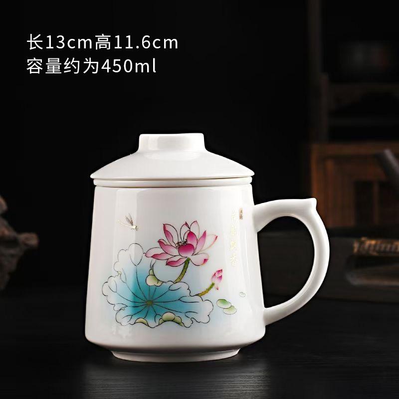 Chinese Ru Kiln Teacup Blue And White Ceramic With Lid Tea Separation Water Cup Household Special Tea Cup Office Mug
