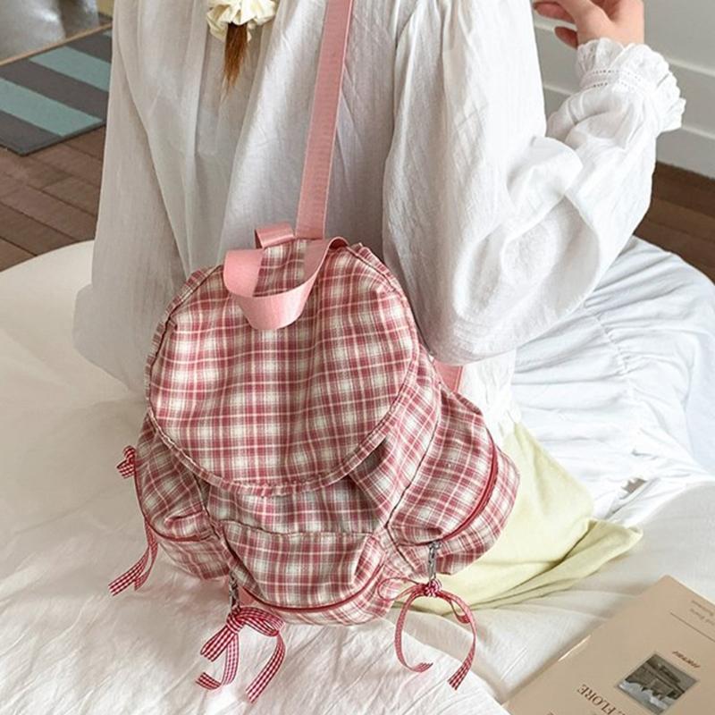 Plaids Backpacks Japanese Styles Casual Daypacks Student School Backpacks Retro Backpacks Travel Bag for Daily