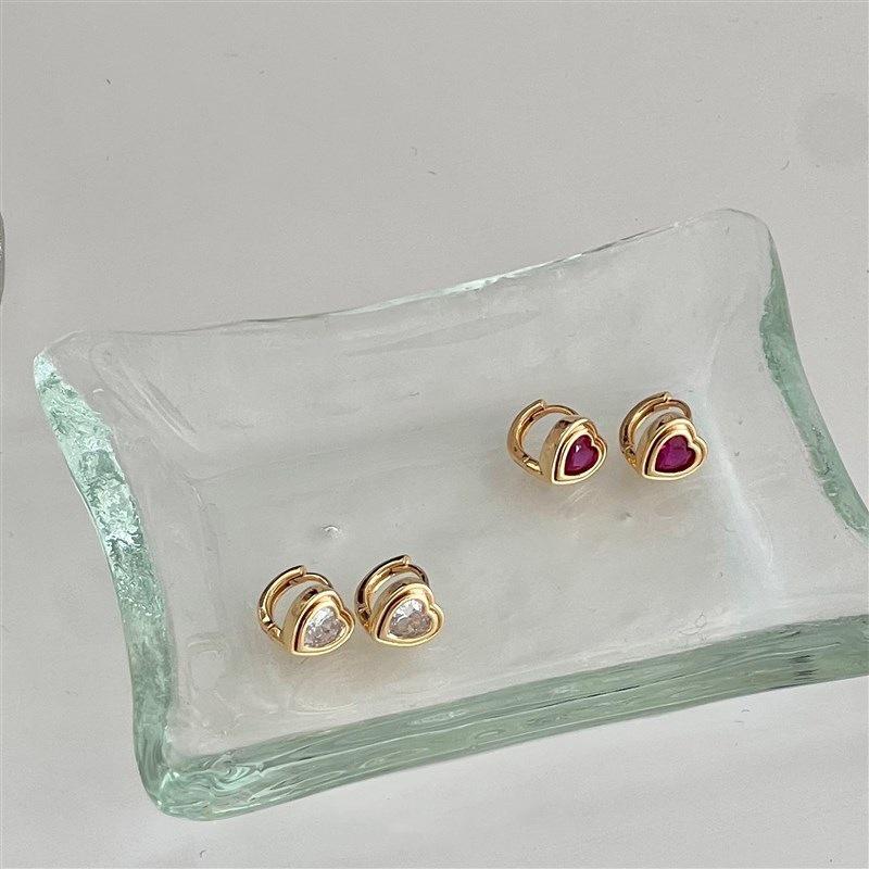 18K Gold-Plated Sterling Silver Heart Zirconia Stud Earring Red Zircon Platinum Pair