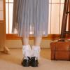 Girls Soft White Lace Lolita Socks Ribbon Bow Socks Women's Mid-Calf Cute Ruffle Frilly Ankle Socks Japanese Style Dress Hosiery