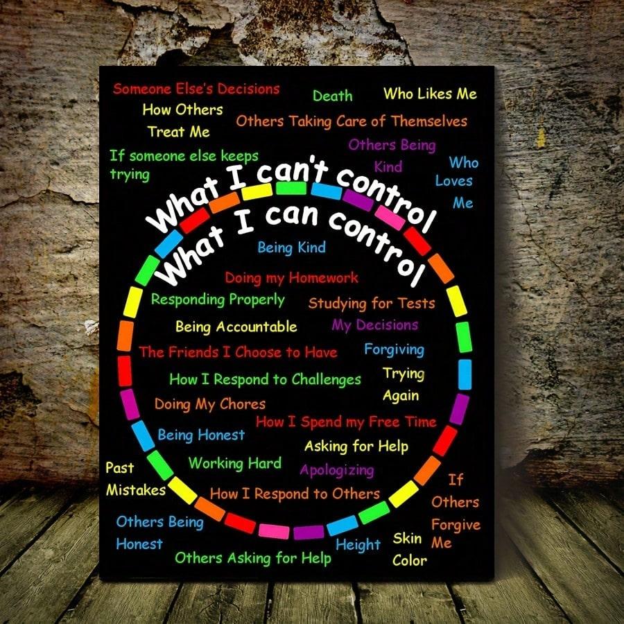 1pc Canvas Wall Art Positive Mindset & Self-Care Quote "What I Can Control", Motivational Decor for Living Room Frameless