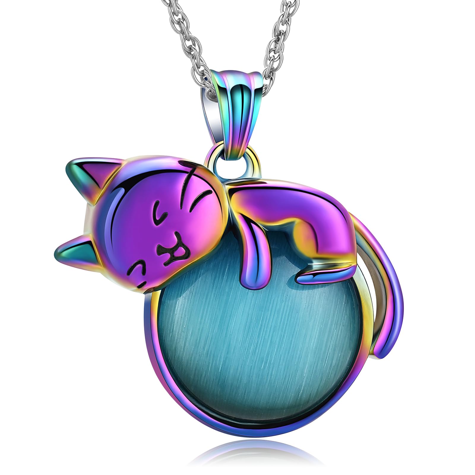 

[QGJNSGC] Moonstone Cat Ash Urn Necklace with Paw Print Design, Memorial Ash Keepsake, Cremation Jewelry Gift