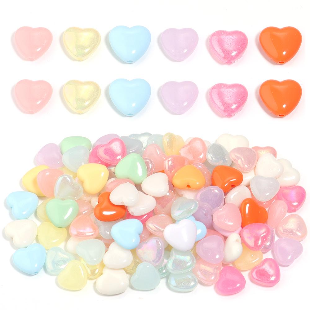 Cream Jelly Color Almond Acrylic Heart Beads for Handmade DIY Bracelets and Jewelry Accessories