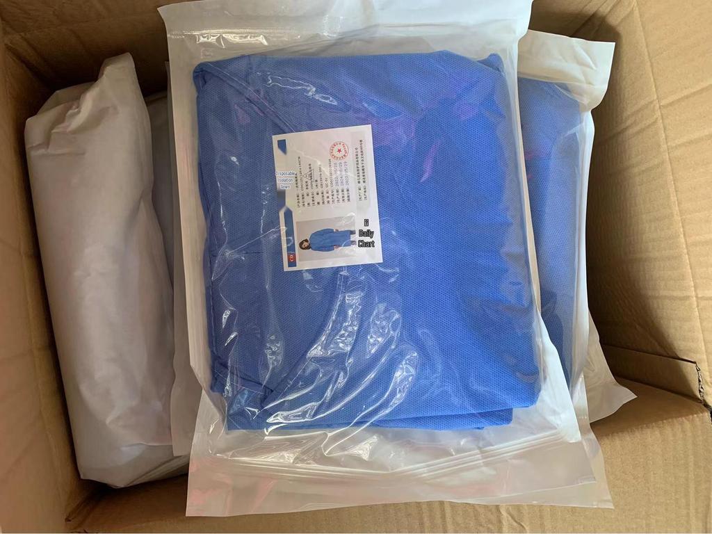 Changdong Blue SMS Non-woven Disposable Isolation Gown with Ribbed Cuffs and Back Opening
