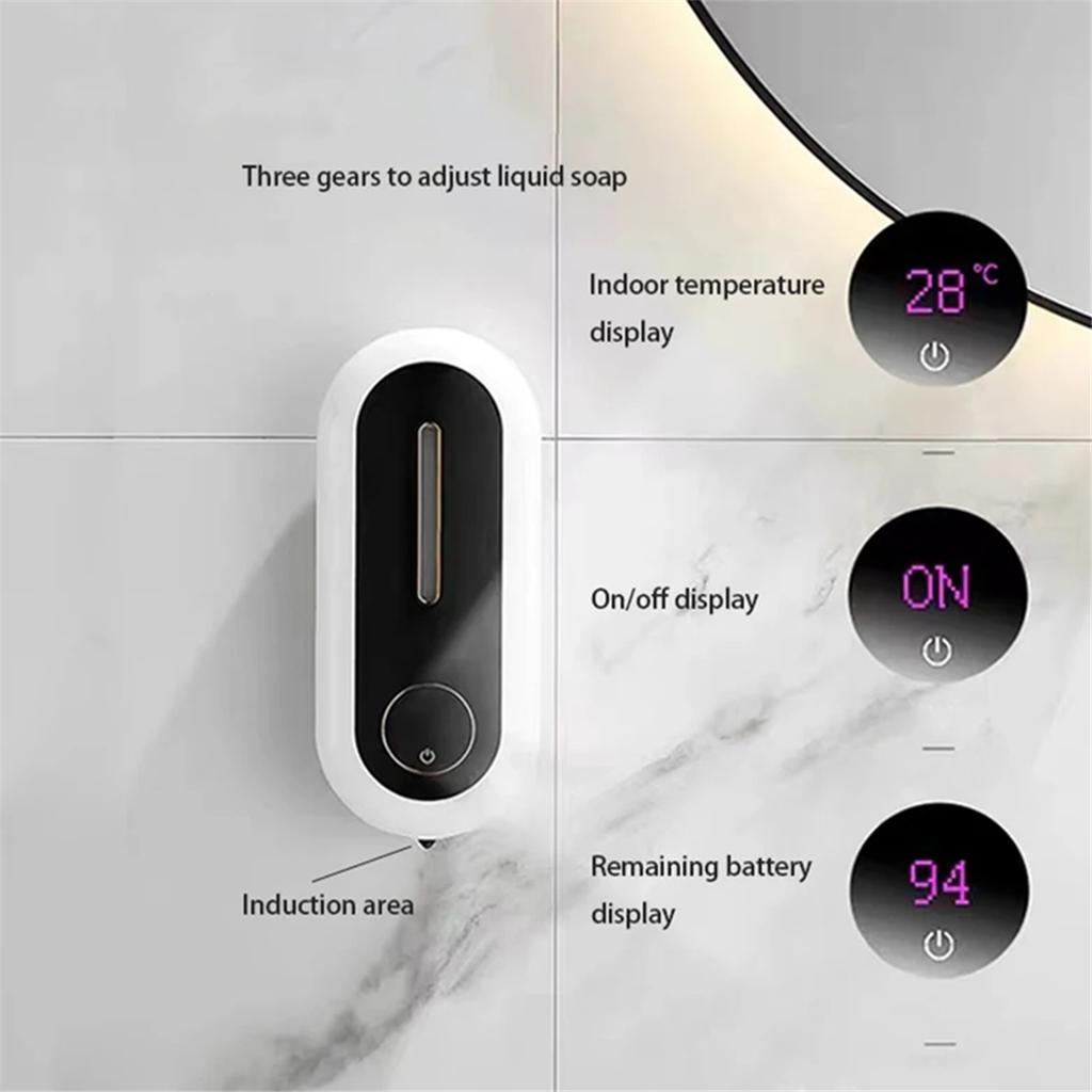 2025+ Auto Touchless Foaming Soap Dispenser, No Drill Wall-Mounted, 3 Modes 450ml, Temp Display, for Kitchen and Bathroom