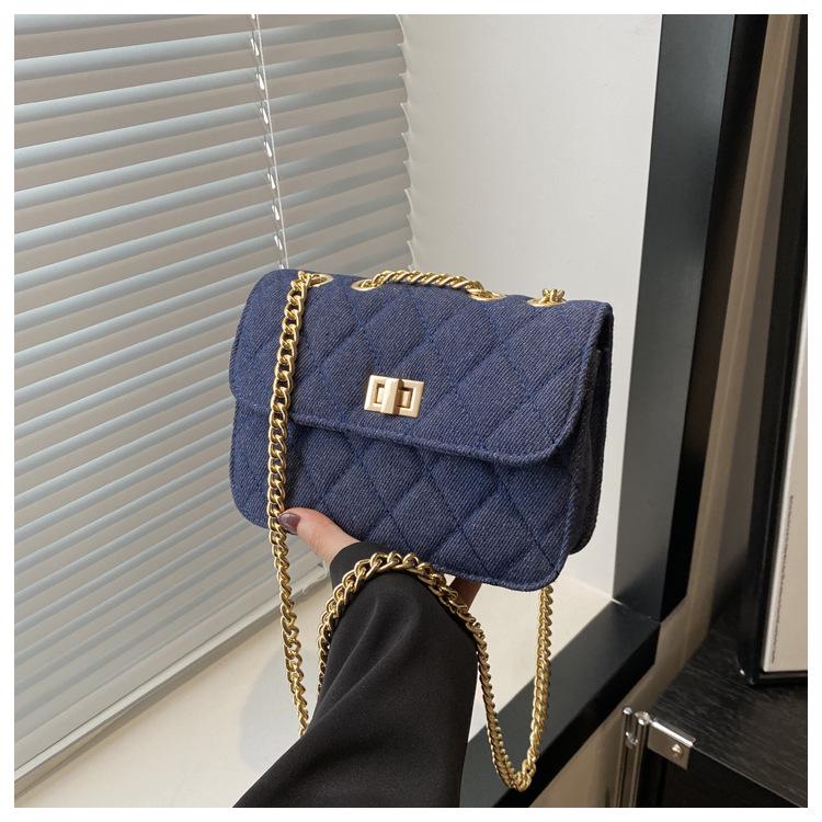 

Универсальная женская сумка кроссбоди из денима и парусины с ромбовидной цепочкой, 2024 темно-синий