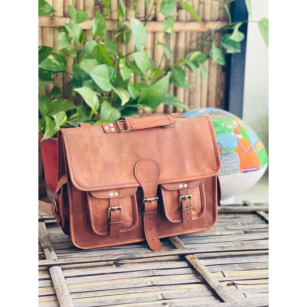 Handmade Luxury Leather Vintage Laptop Messenger Briefcase Bag Satchel