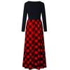 Damska sukienka maxi w kratę z długim rękawem i talią, z kieszeniami