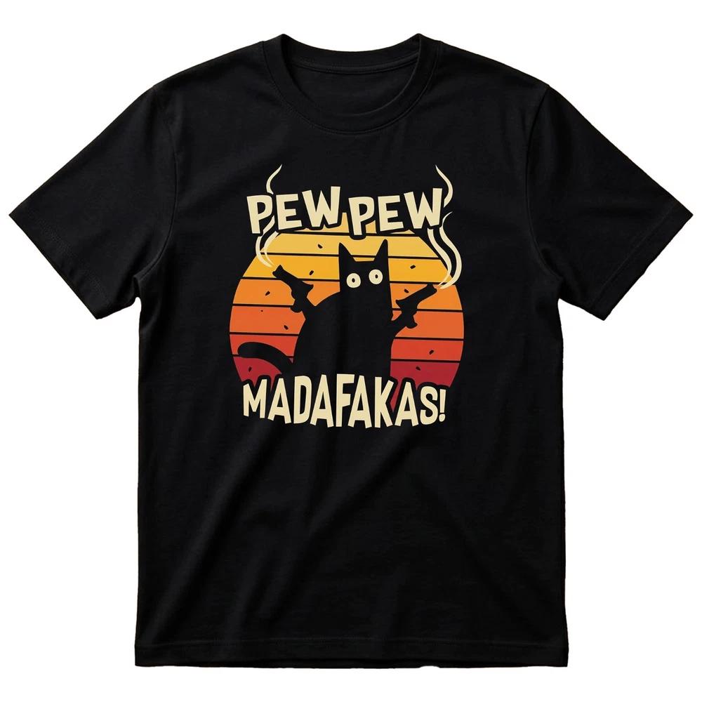 PEW PEW MADAFAKAS Vintage Funny TShirt Cat Retro Kitten Xmas Gift Unisexs Ladies S