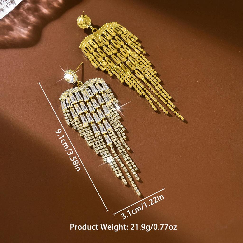 Luxurious Korean-Style Earrings: Exaggerated Long Tassel Drops with Super Shiny Full Diamond Design