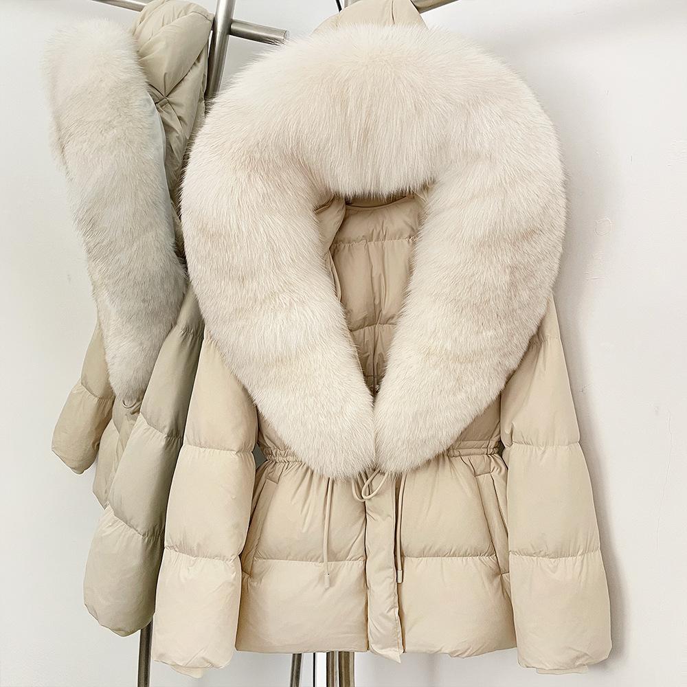 Popular fox fur collar medium and long down jacket winter new waist thin high-end fur coat women