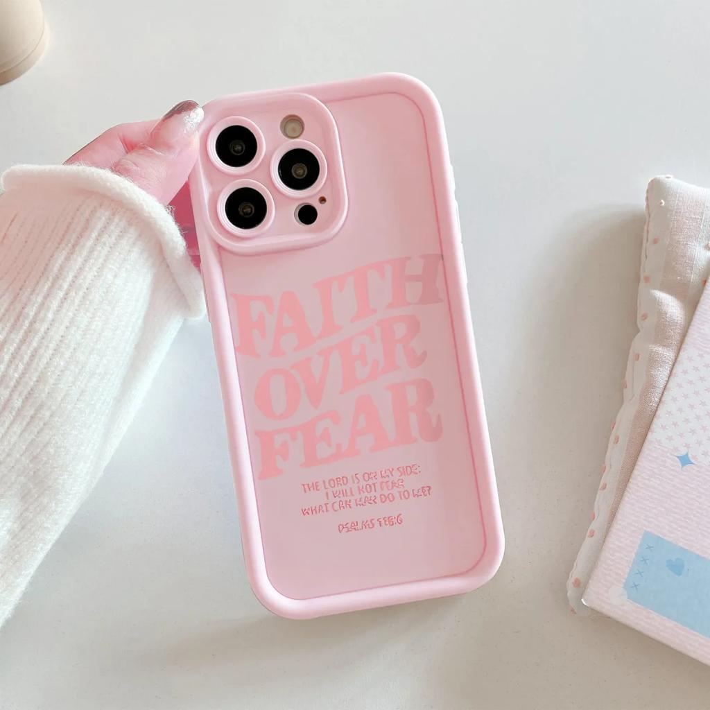 Simple Text Faith Over Fear Pink Silicone Phone Case For iPhone 17AIR 16E 15 14 13 12 11 PRO MAX X XR XS MINI 7 8 PLUS Y2K Cover