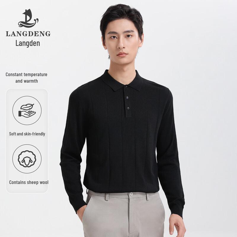 Langdeng Men s Polo Collar Knit Sweater L