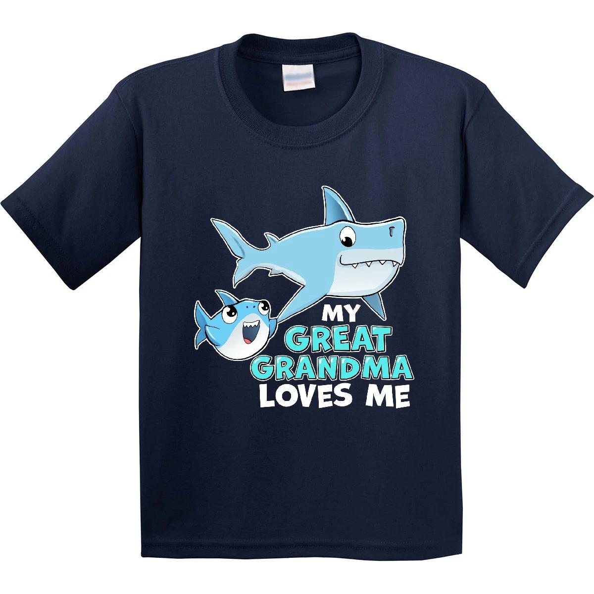 

Inktastic My Great Grandma Loves Me With Cute Sharks Youth kids boys T-Shirt Family Shark 100