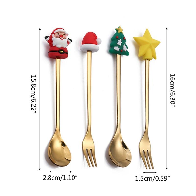 4pcs Christmas Spoons Forks with Gift Box Coffee Spoon Tea Stirring Spoon Xmas