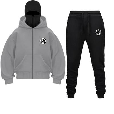 Klobouk Mikiny Kalhoty Set Podzim Zima Kukla Mikina s kapucí Trendy Hip Hop Muži Ženy Pár Obličejová maska Mikina na zip