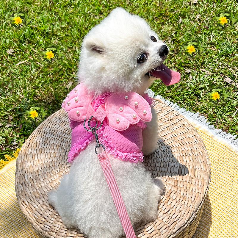 Pearl angel princess dog cat chest strap dog chest strap cat leash pet supplies spring and summer breathable