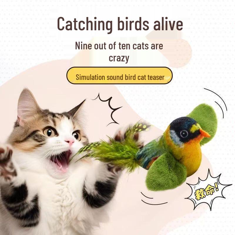 Self-Swinging Cat Toy: Feathered Bird Stick for Bite-Resistant, Interactive Play. Ideal for Kitten Amusement.
