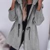 Women Windbreaker Jacket Hooded Thermal Long Sleeve Solid Color with Drawstring Waist Large Pockets Zipper Closure
