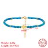 Effie Queen Refined 925 Sterling Silver Cross Anklet Natural Turquoise Strand Chain Perfectly Crafted Jewelry for Religion SA86