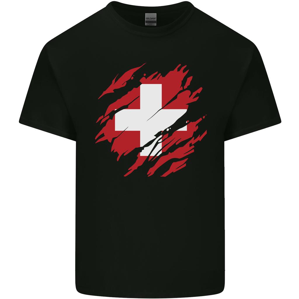 Torn Switzerland Flag Swiss Day Football Unisexs Light Cotton TShirt