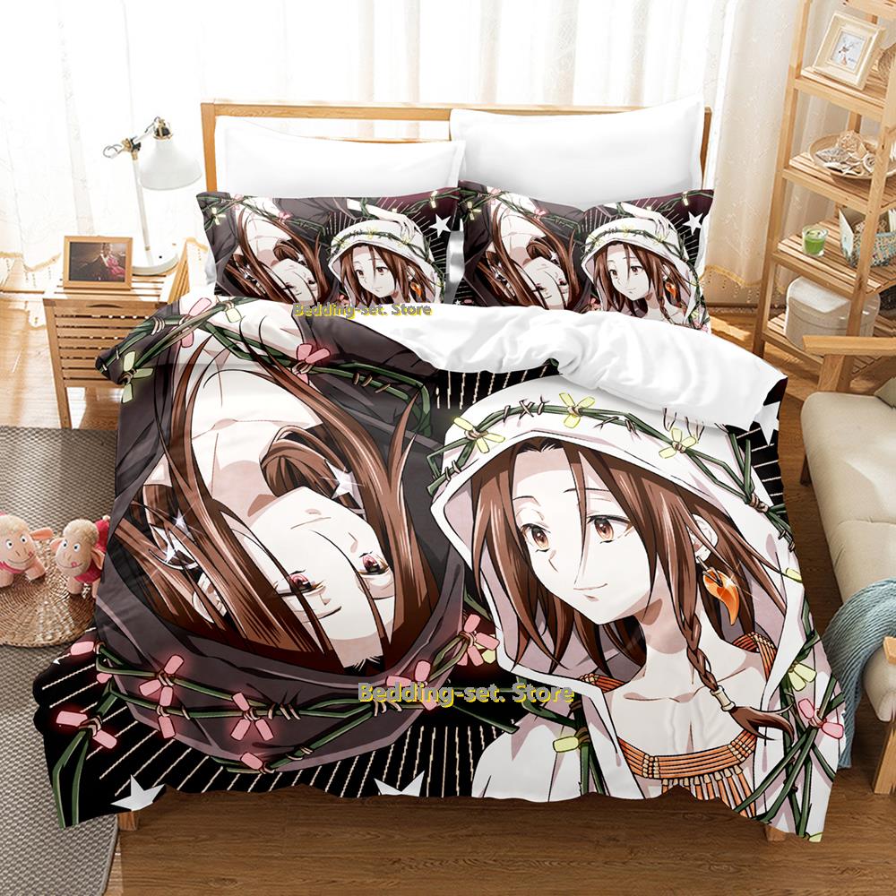 Comforter Personality Shaman King Bedding Set Cartoon Anime Three-Piece Set Adult Kid Bedroom S 3D Kawaii Game Twin Set