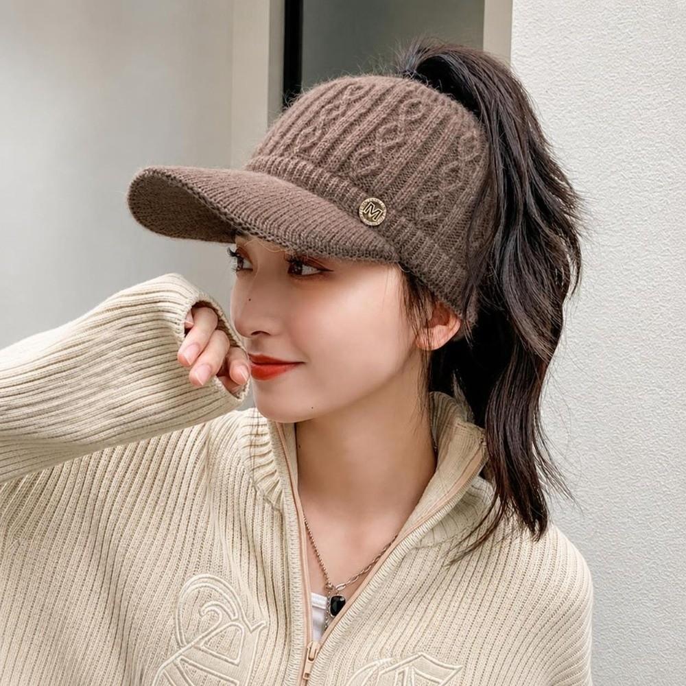 Empty Top Duck Tongue Cap Padded Warm Visor Cap Fashionable Ponytail Hat Autumn and Winter