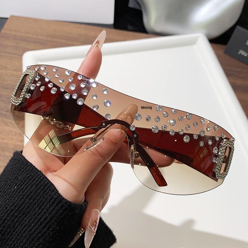 Y2K Rhinestone-Encrusted Large-Frame Sunglasses for Women