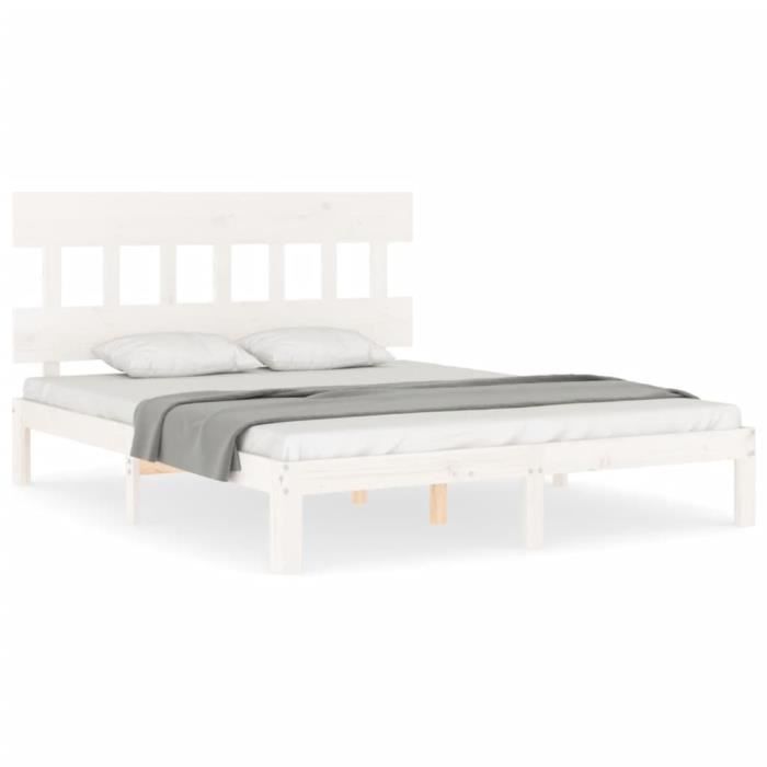 VidaXL Bed Frame with Headboard White 160x200 Cm Solid Wood 3193607