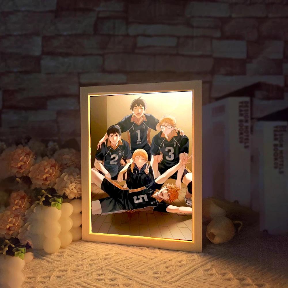Light Painting Picture Frame Anime Figures Haikyuu!!  Shoyo Hinata Led Night Lights Bedroom Home Decorative Kids Gift Moon Lamps