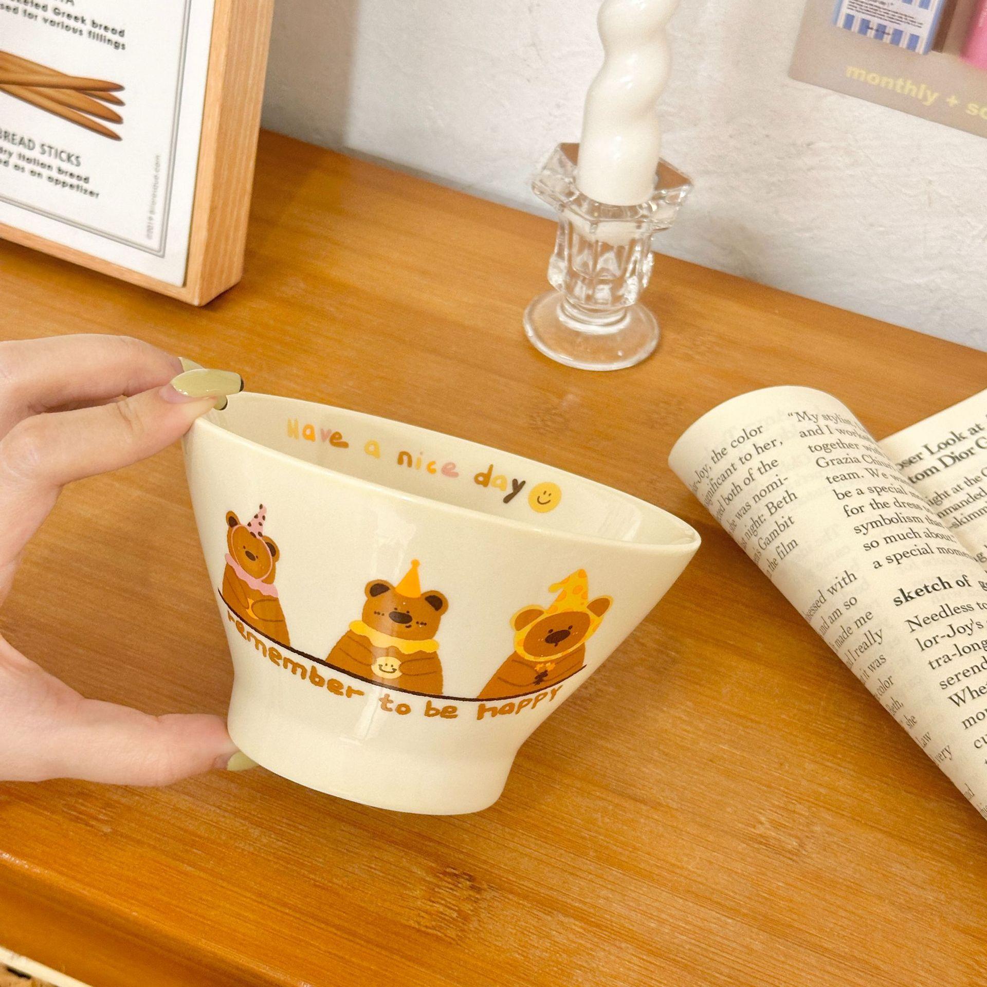 

Ceramic bowl cute high-value milk huhu bear household salad bowl children s breakfast eating bowl ins wind tableware