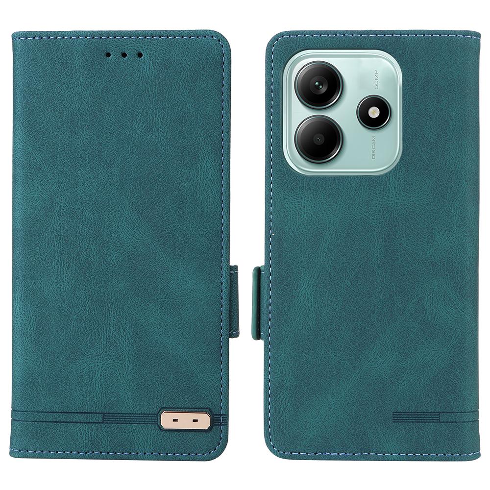 

Для Xiaomi Redmi Note 14 4G (163,25x76,55x8,16 мм) Чехол Кожаный Кошелек Флип-чехол для телефона с Металлическим Декором Blue