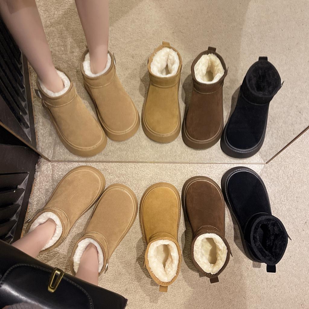 Damen Schneestiefel mit dicker Sohle, neue Winter-Kurzstiefel mit dicker Sohle und Samt, vielseitige und leichte warme Baumwollschuhe
