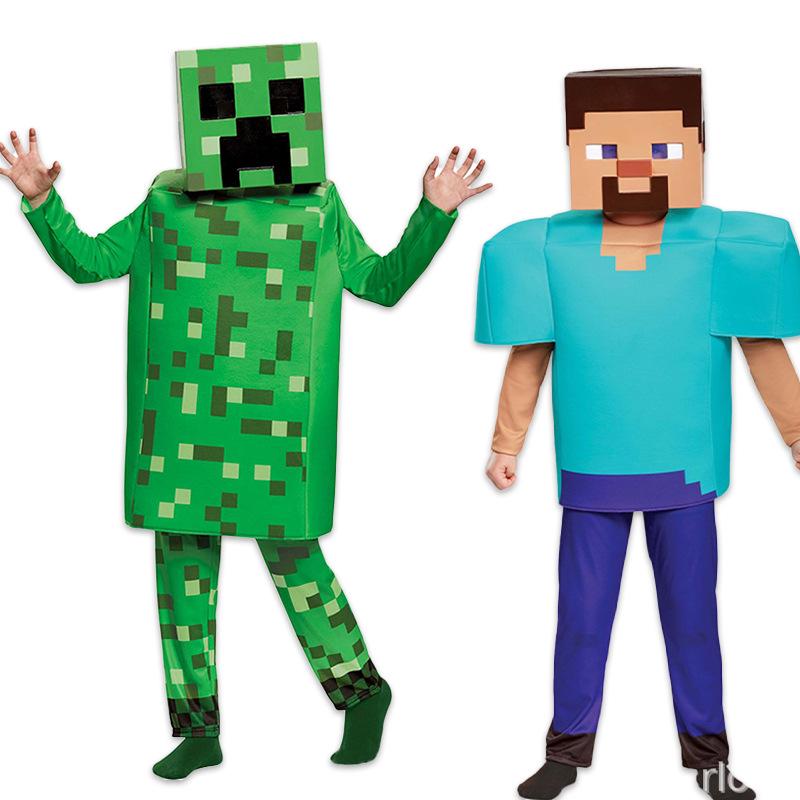 Halloweenský modro-zelený kostým Minecraft Steve pro děti, jevištní herní vystoupení