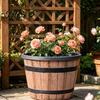 Brown Rustic Plant Pot Flowerpot Barrel Style Pots with Built-In Drainage Holes 8" Plastic-Inspired Finish Extra-Large, Thick Planter for Patio Garden