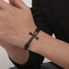 Rock Hip Hop Double Row Braided Chain Jewelry, Vintage Personality Splicing Titanium Steel Ancient Egyptian Cross Men'S Bracelet