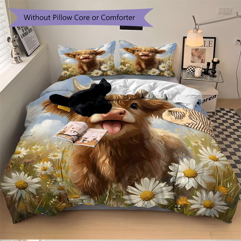 3er-Set Happy Highland Cow Print Bezüge Ultra Weich, Atmungsaktiv