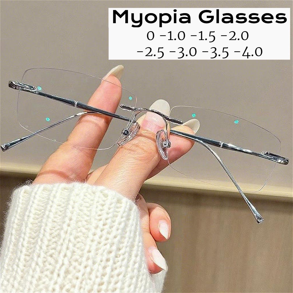 New UltraLight Rimless Myopia Glasses HD Anti Blue Light Gold Wire Small Frame Square Versatile Myopia Glasses