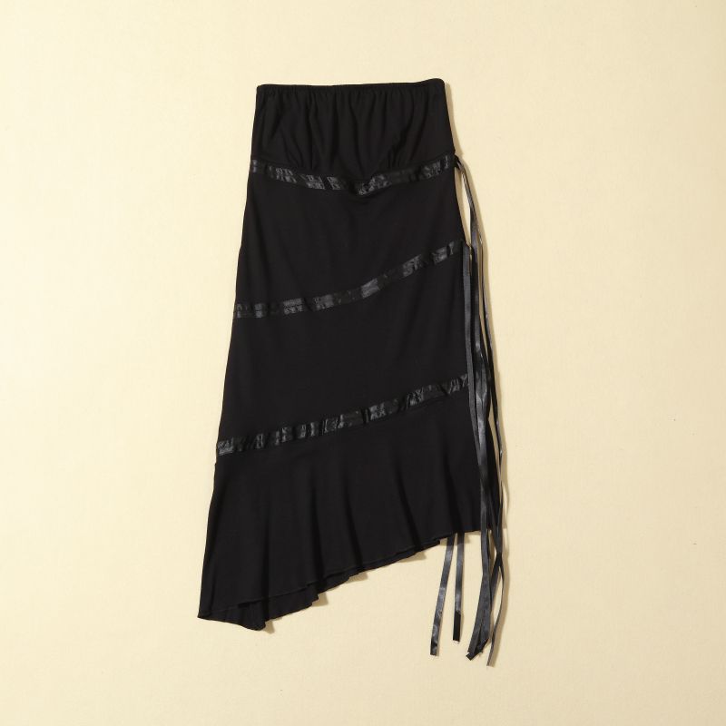 

Export Summer Women s Elastic Asymmetric Ribbon Anti-Slip Bar Tube Top Dress Niche Style Slant-Cut Bottom Patchwork Skirt Black S