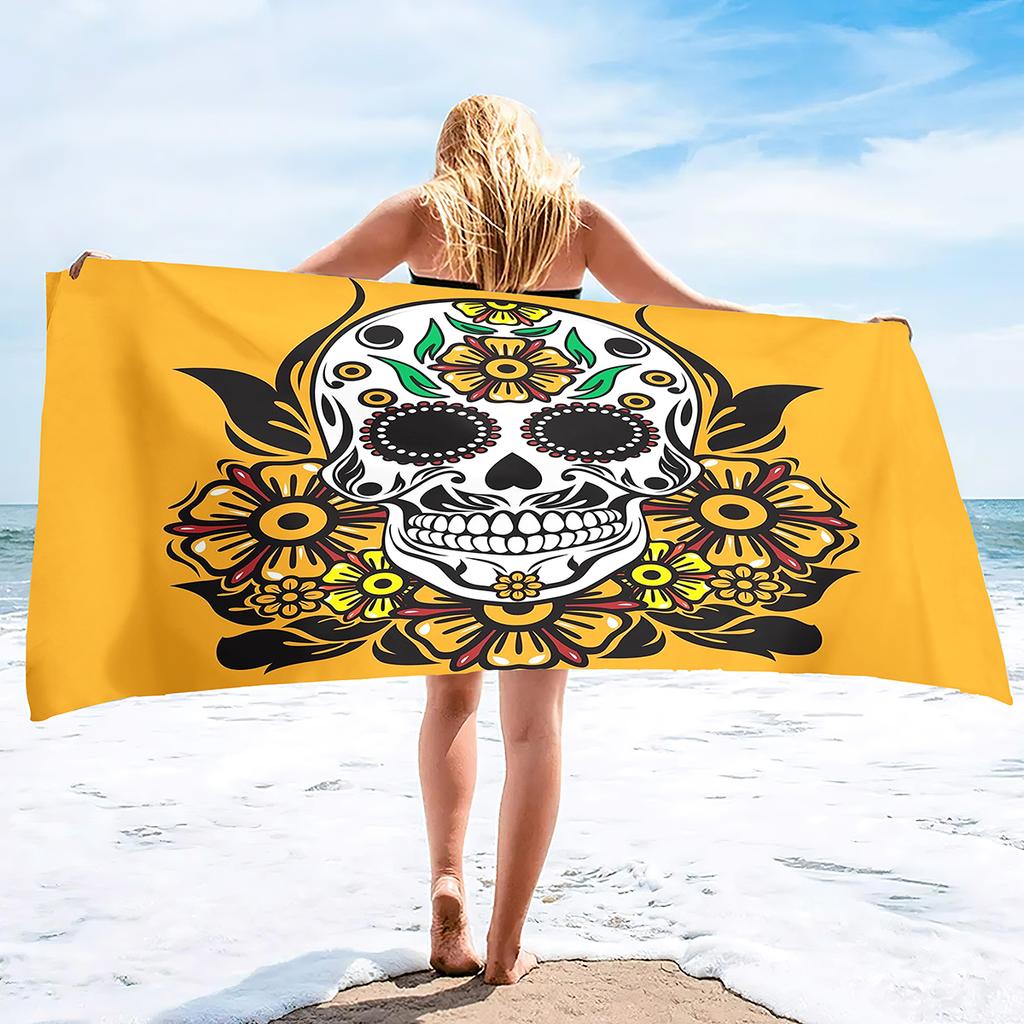 Skull Beach Towel Microfiber   for Gym Travel Fitness Spa  Women Girl Quick Dry Sandless Large  S