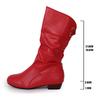 Fashion Fashion White Women's Mid Calf Boots Pleated Design PU Leather Cowboy Boots Woman Lace Up Comfort Low Heels Casual Botas Mujer