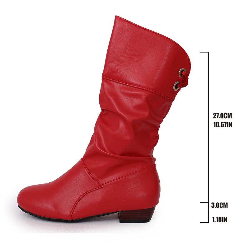 Fashion Fashion White Women's Mid Calf Boots Pleated Design PU Leather Cowboy Boots Woman Lace Up Comfort Low Heels Casual Botas Mujer