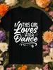 T-Shirt - Black Dance-Themed "This Loves To Dance" Print with Ballet Dancer Silhouettes, Breathable Round Neck Short Sleeve Casual & Dance Practice