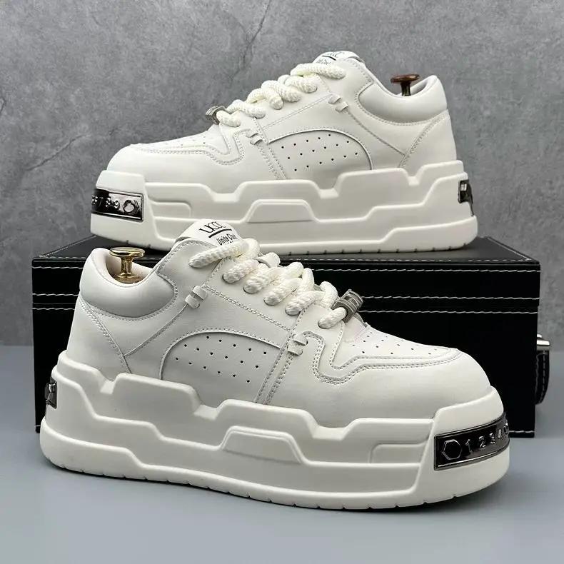 Original Design Men's Platform Trendy Ins Board Versatile Bread Heightening Sports and Leisure White Shoes