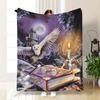 Magical Nighttime Scene Tapestry Blanket with Castle, Owl, and Candle Cozy Decorative Throw for Home, Enchanted Room Decor, Gift
