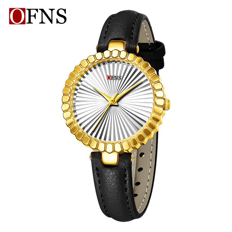 OFNS Light Luxury Women's Quartz Watch - Waterproof, Sunburst Dial, No Numerals