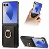 Samsung Z Flip 7 FE Leather Ring Wallet Case with Card Holder and Stand