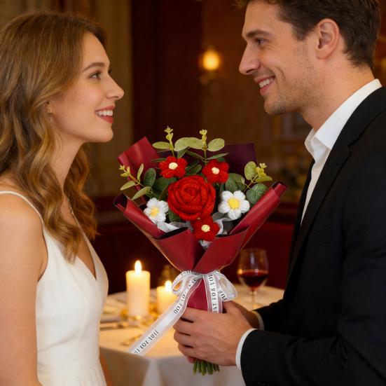 Künstliche Blumen Handgemacht Baumwollgarn Ewige Blume Häkel-Strauß Geburtstag Mama Ehefrau Geliebte Abschluss Heimdekoration